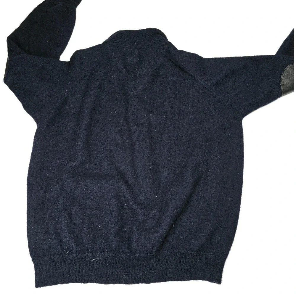 Kuna Navy Knit Cardigan Sweater Leather‎ Elbow Patches Mens Small Button Down